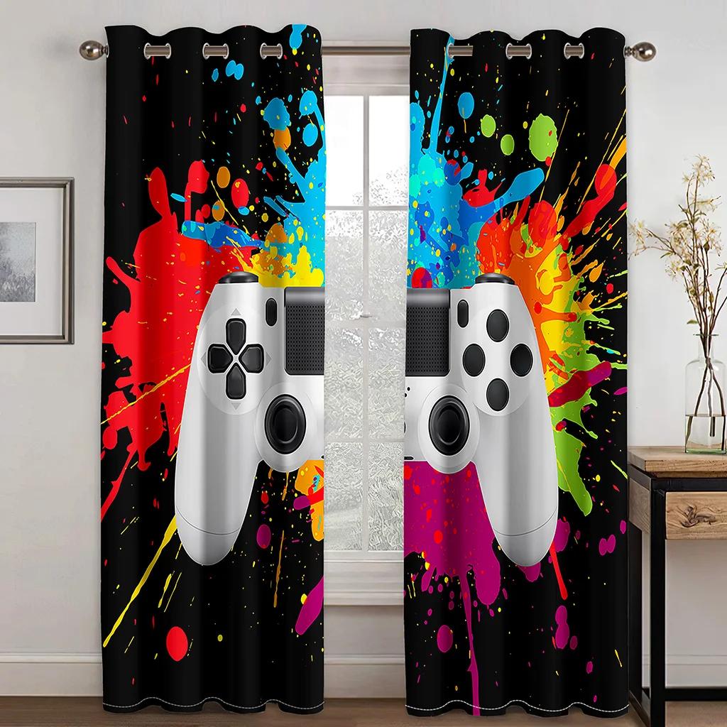

1 2 Panels Game Handle Gamepad 3D Digital Printing Window Curtains Grommet Top for Bedroom Living Room Game Room Decor (50Wx50H)x2(CM)&Hook