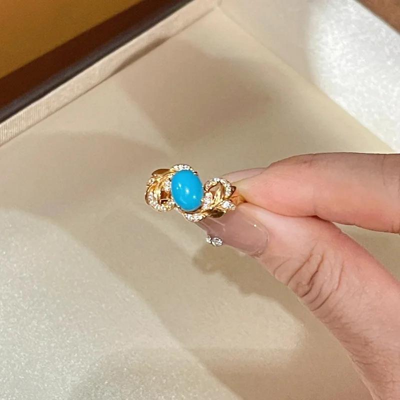 Inele turcoaz pentru femei Inel oval albastru răcoritor de lux ușor lucios golit cu val retro clasic banchet zircon fin