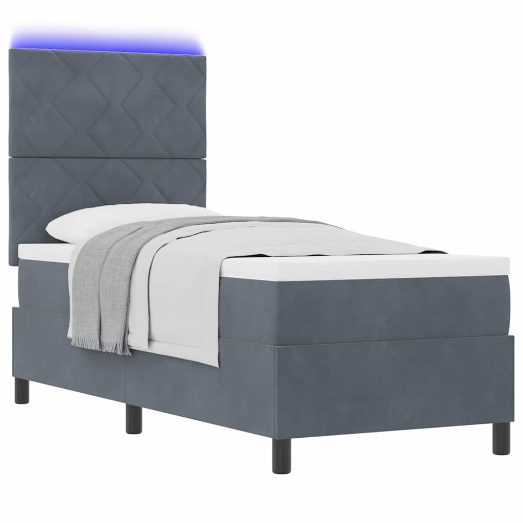 LED Boxspring Bed with Headboard Dark Grey 80 X 200 Cm Velvet