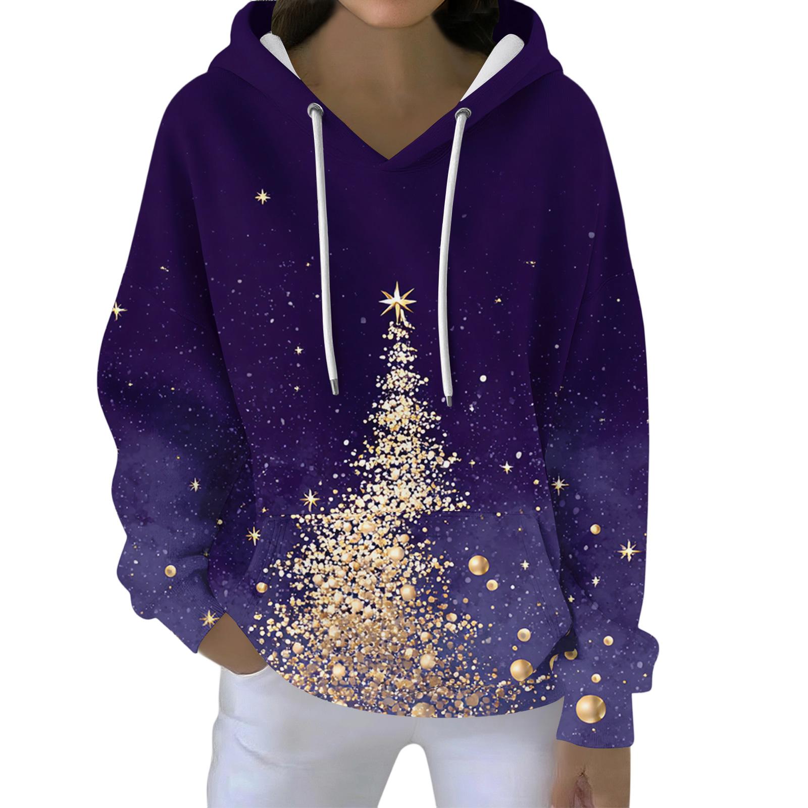 

Різдвяні худі для жінок Смішні милі з принтом Святкові світшоти Зимові оверсайз пуловери M фіолетовий