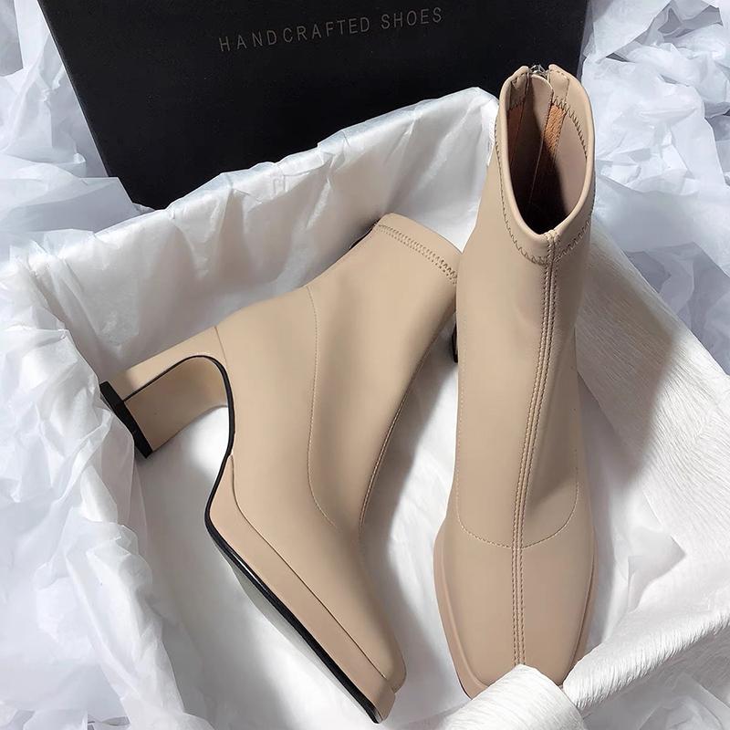 

Женские ботильоны на высоком каблуке с квадратным носком, зимние новые готические ботинки-челси на молнии, туфли-лодочки, прогулочные гладиаторские ботинки для мотоциклистов 39