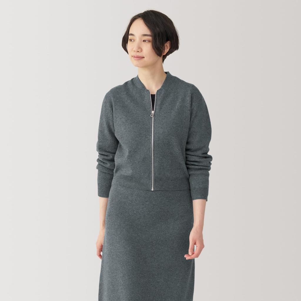 MUJI Women's Milan Rib Knit Blouson, BA1P0A4A, Dark Gray, Size S