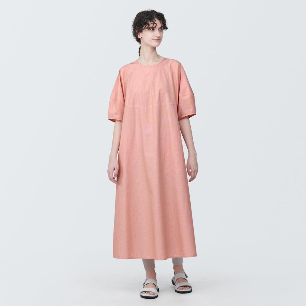 MUJI Cool Broad Pullover Short Sleeve Dress BC2JBA4S Orange Stripe L Women's Women's Women's