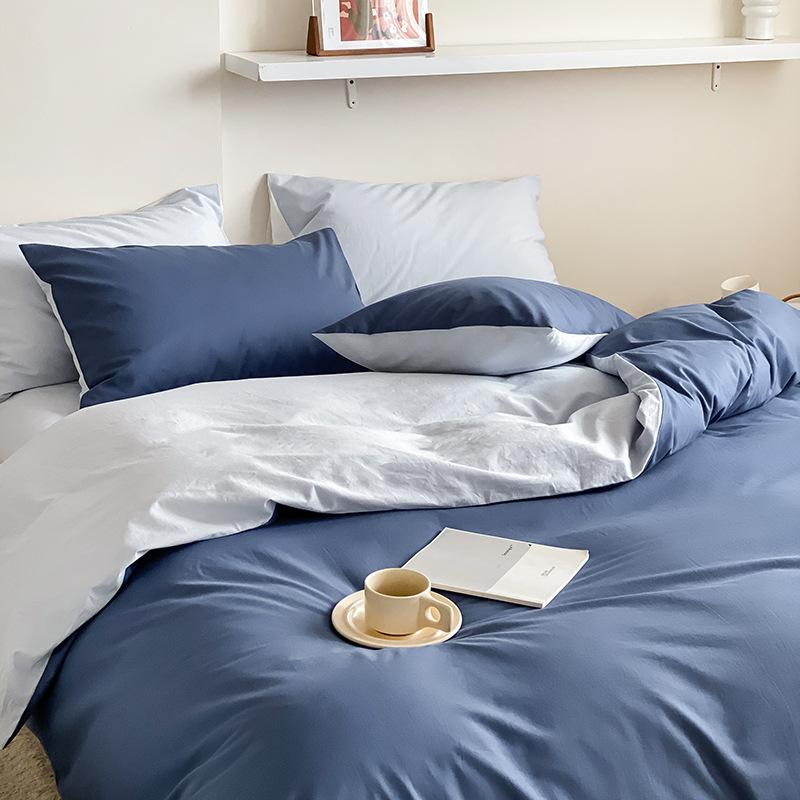 Set de patru piese din bumbac pur din bumbac spălat din două piese, în stil nordic, de culoare uni