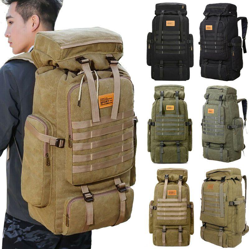80l Tactical Canvas Backpack For Camping And Hiking With Scratchresistant Material And Multipocket Design