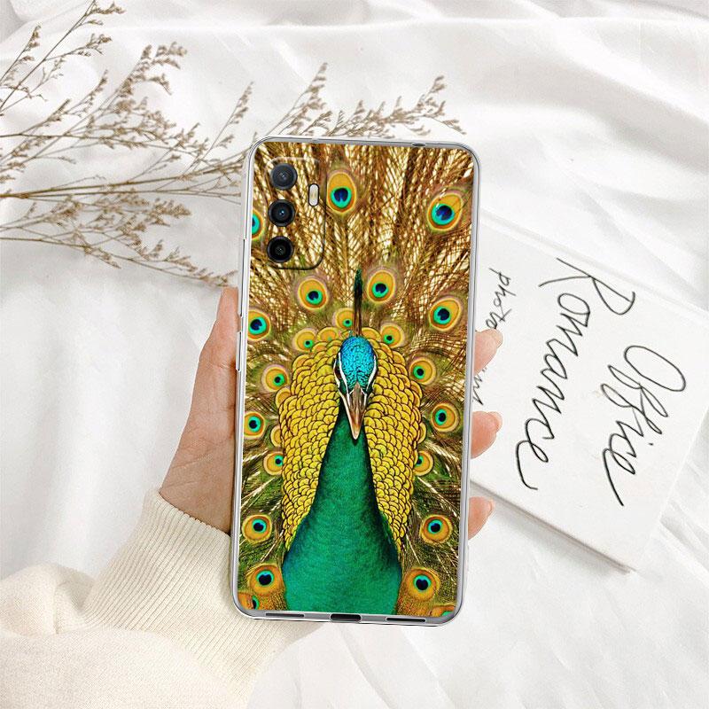 IK53 Peacock feather Transparent Phone Case for Samsung Galaxy A04 A04S A14 A23 A34 A54 M23 M33 M52 M53
