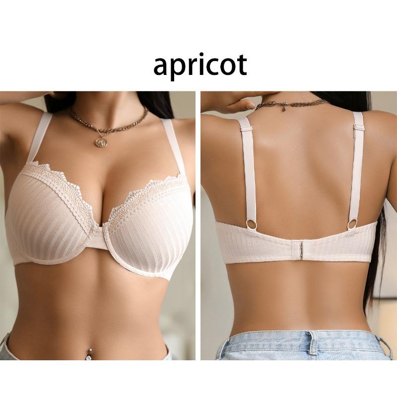 Women Sexy French Lace Adjustable Push Up Gathering Back Bra