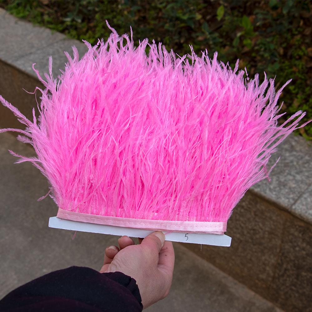 8-10Cm Ostrich Feather Trims For Skirt Natural Ostrich Feathers On Tape Ribbon Decoration For Dresses Carnival Accessories