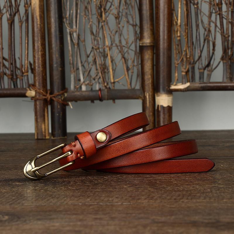 1.5Cm Wide Decorative Women'S Thin Belt Shoe Type Copper Buckle With Coat Women'S Pure Cowhide Retro Fashion Trend Narrow Belt