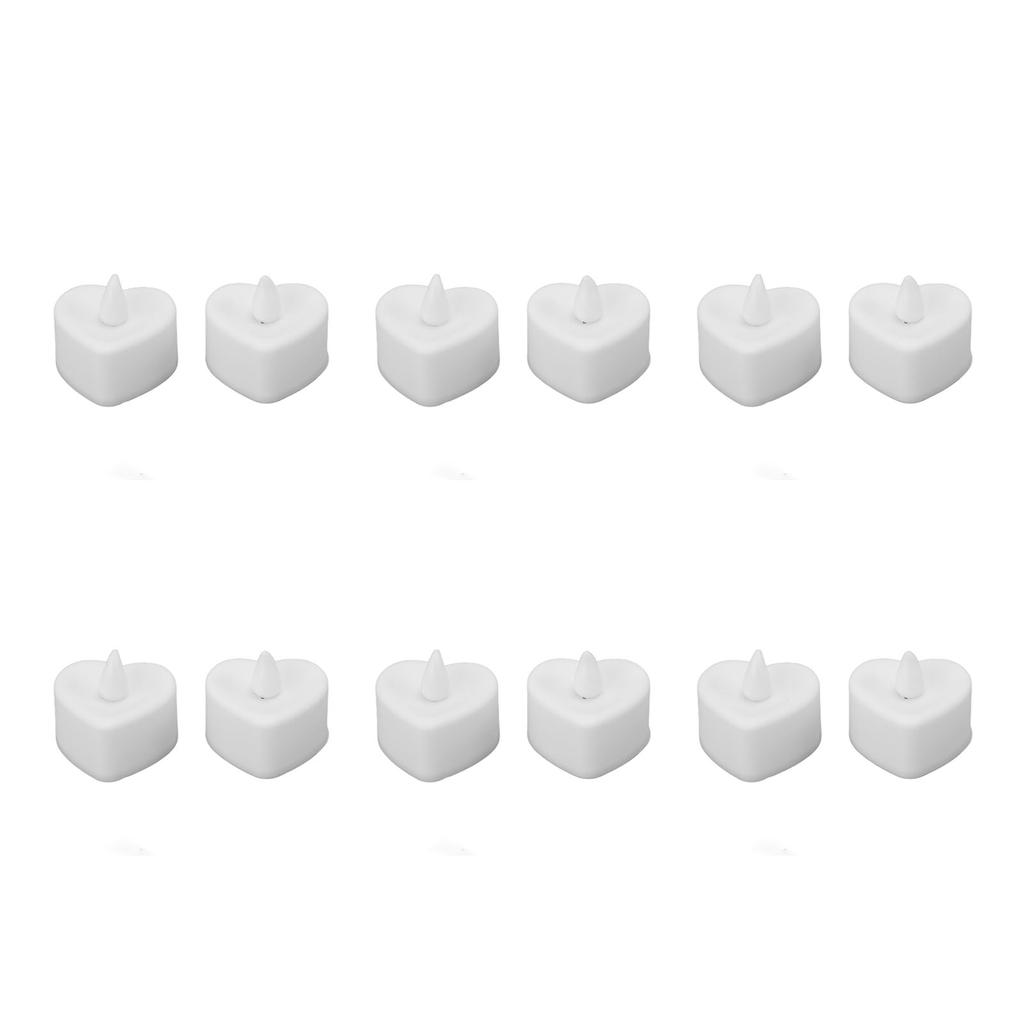 12Pcs LED Tea Lights Heart Shaped Flameless Battery Operated Electronic Fake Candles Wedding Party