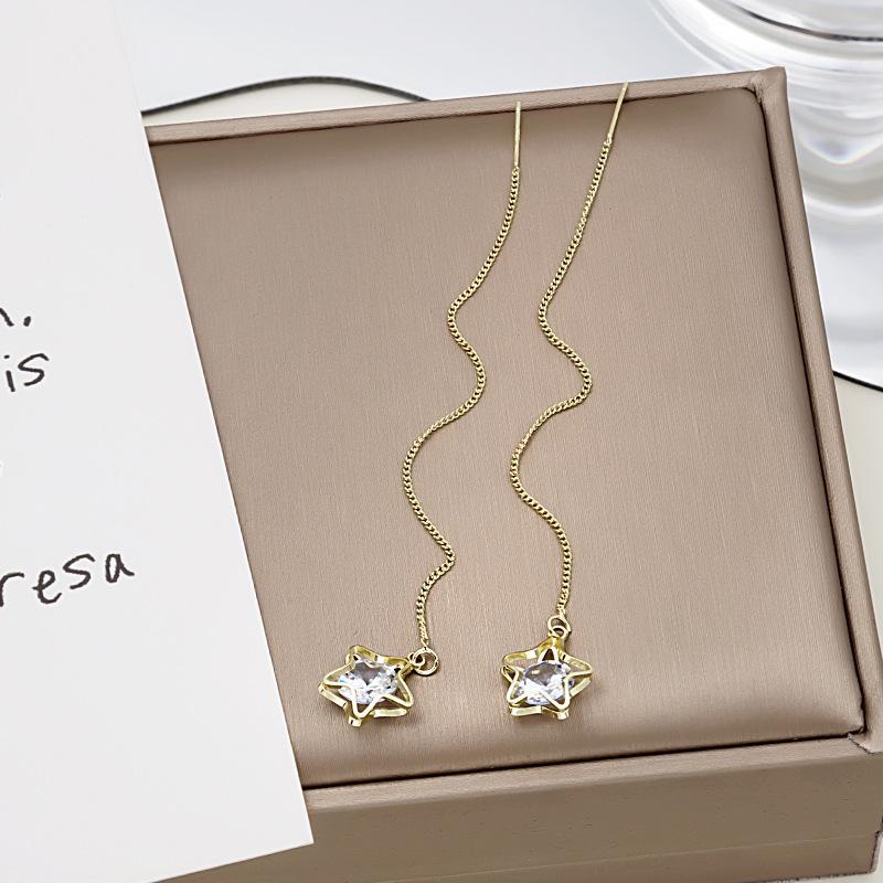 Tassel Earrings Diamond Butterfly Flower Pearl Stud Earrings Temperament Fashion Long Thin Earrings