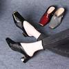 Fashion Rivet Low Shoes Med Woman's Slippers Square Heel Pointed Toe Slides Heeled Mules 2025 Block Cover High Fabric Pumps Rome Rubber