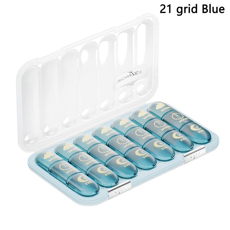 

Portable 21/28 Grids Weekly Pill Box Medicine Dispenser Tablet Organizer Storage Boxes 7 Days Compartment Pill Case Container 21 grid Blue