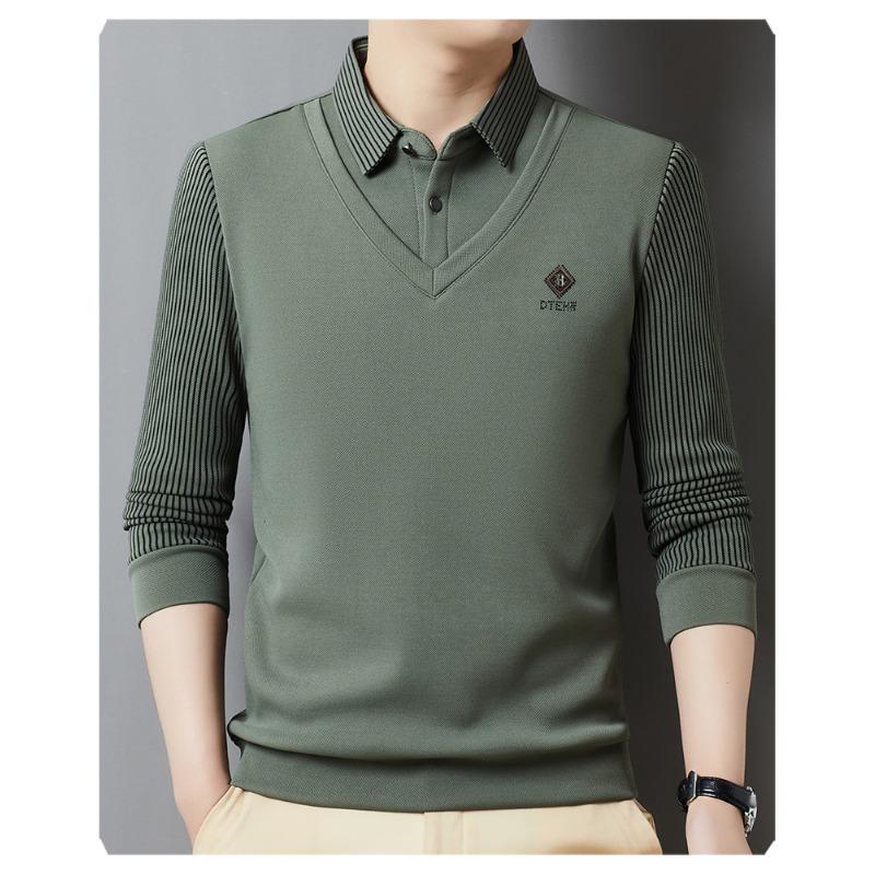 

Мужская осенняя футболка с длинными рукавами с лацканами, мужская мода, корейский стиль, повседневная простая мужская майка для молодежи и среднего возраста XXXXL