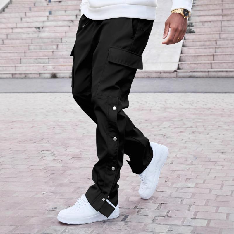 Men S Multi Pocket Button Cargo Pants Straight Leg Casual Trousers S