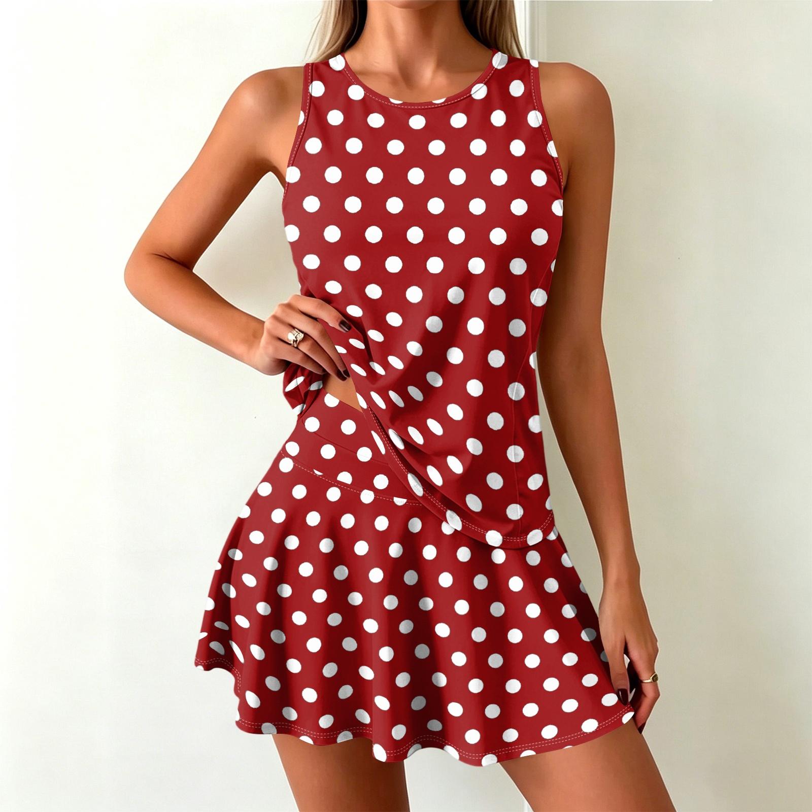 

Womens Sleeveless Polka Dot Mini Dress Round Neck Casual Loose Fit Summer Tank Dress Beach Holiday Sundress XXL червоний