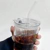 1/2 Piezas Vaso de Vidrio Rayado Vasos Transparentes con Tapa y Pajita Taza para Café Helado Taza de Té Vaso para Jugos Vaso para Leche y Agua Utensilios para Beber Botella de Agua con Pajita