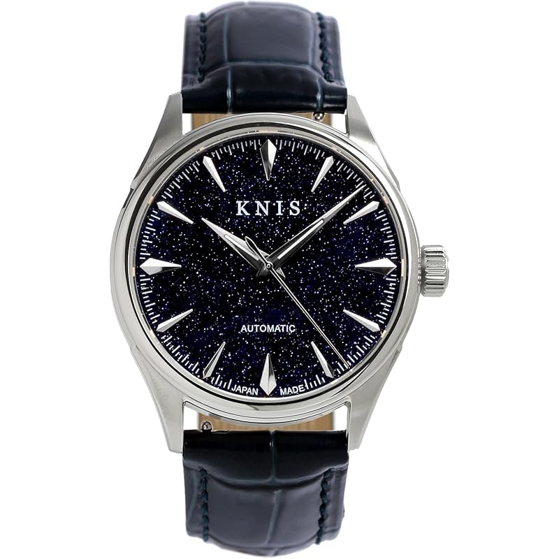 

KNIS varnish aventurine made in Japan automatic winding watch men s sapphire glass leather belt 10 ATM water resistant mechanical blue silver blue