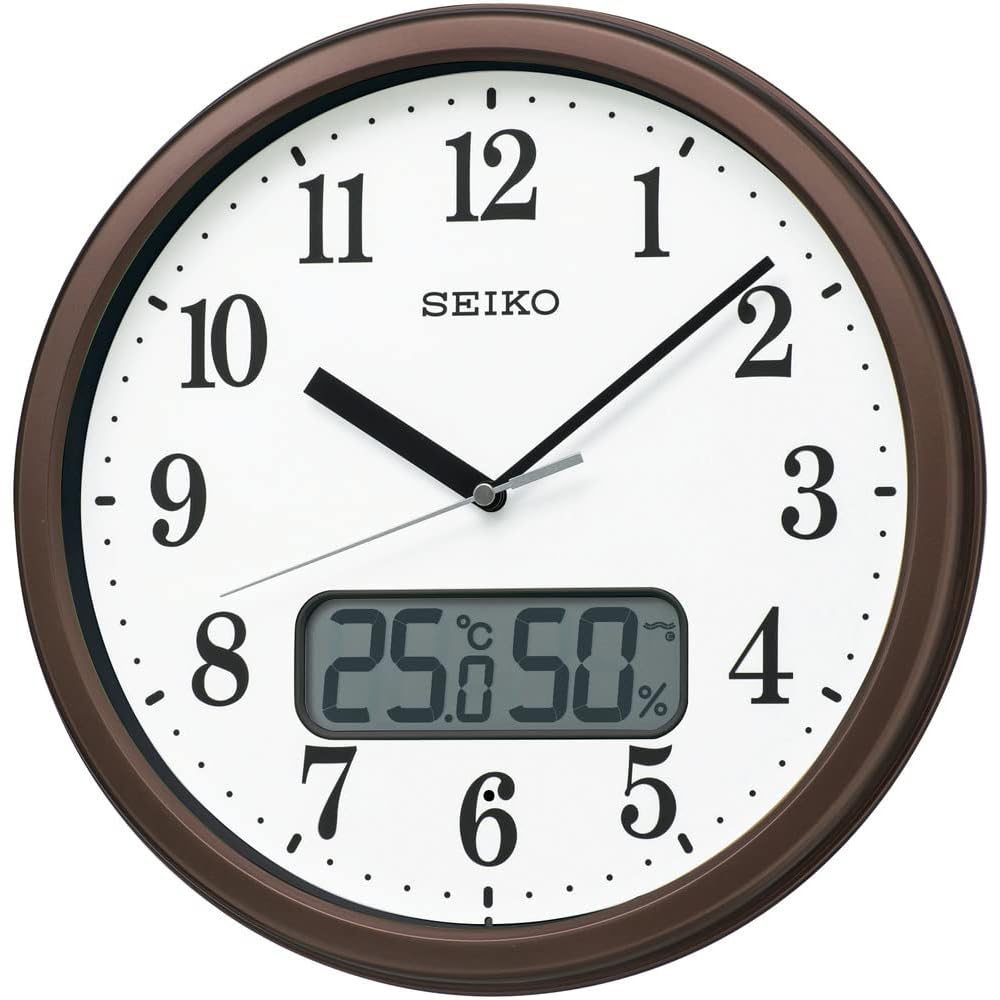 [2-Year Manufacturer s Extended Warranty] Seiko Clock Radio-Controlled Analog Wall Clock with Temperature and Humidity Display 04: Brown Metallic 02: