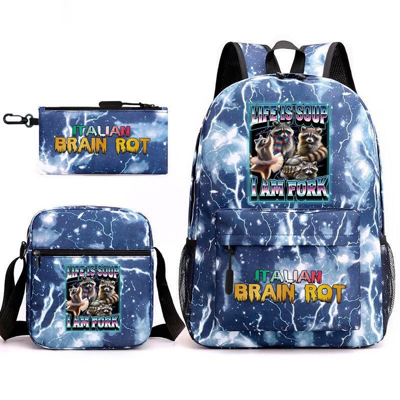School Bag Tongtongsahur Cartoon Abstract Shanhaijing Primary School Students and Teenagers Backpack Three-piece Set L