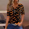 Women's T Shirt Halloween Print Button Short Sleeve Daily Weekend Fashion Basic V- Neck Regular Top