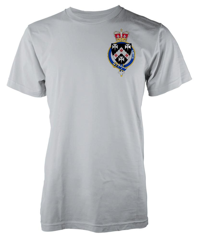 

Personalised Smith Family Name T-Shirt Family Crest Badge Coat Of Arms Adult M