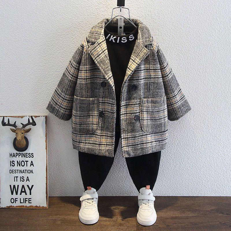 

Boy s Mid-Length Wool Coat - Fleece-Lined, Autumn/Winter 2025 Collection, Fashionable and Thickened for Warmth. 120cm
