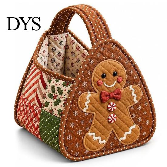 Holiday Decorative Tote DIY Quilted Christmas Basket Kit, Character Plaid Fabric Carry Tabletop Ornament Holder Craft Set, Storage Sewing Project,