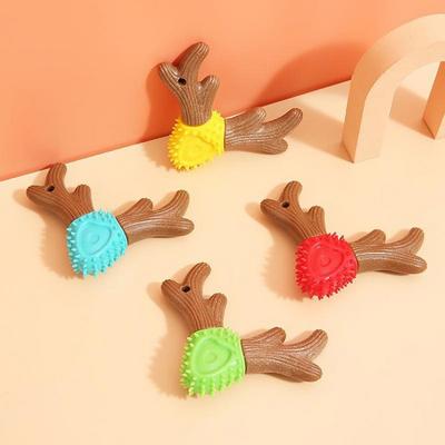 Hunde-Zähneknirschspielzeug, Hirschgeweih, Holzstab, Zahnsteinspielzeug, Spielzeug, Rot, 2 Stück