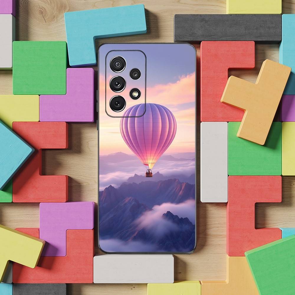Romantic Hot Air Balloon Phone For Samsung S25,S10,S20,S10,S21,S9,S24,S23,Ultra,FE,Plus,Lite,Soft Silicone Black Cover