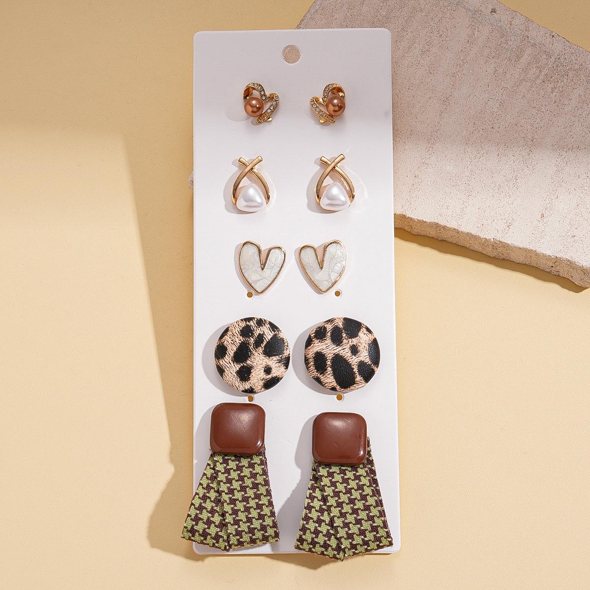 Ten-piece set of leather geometric square round love silver needle earrings fashionable niche earrings