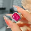 Luxury Open Ring with Simulated Ruby Vintage Cushion Cut Red Corundum High Carbon Diamond Ring for Women