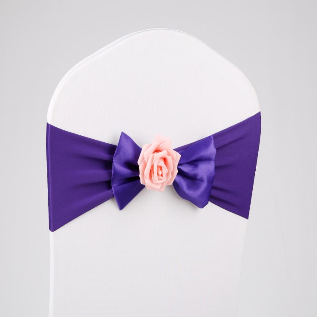 Stretch Chair Sashes Bow Knot Rose Flower Elastic Band Wedding Party Banquet Reception Hotel Event Decoration Chair Cover Sash