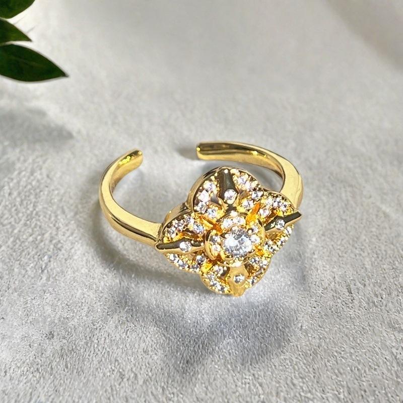 Medieval Jewelry Light Luxury Imitation Colored Treasure Open Ring Love Full Of Diamonds Zircon Retro Ring
