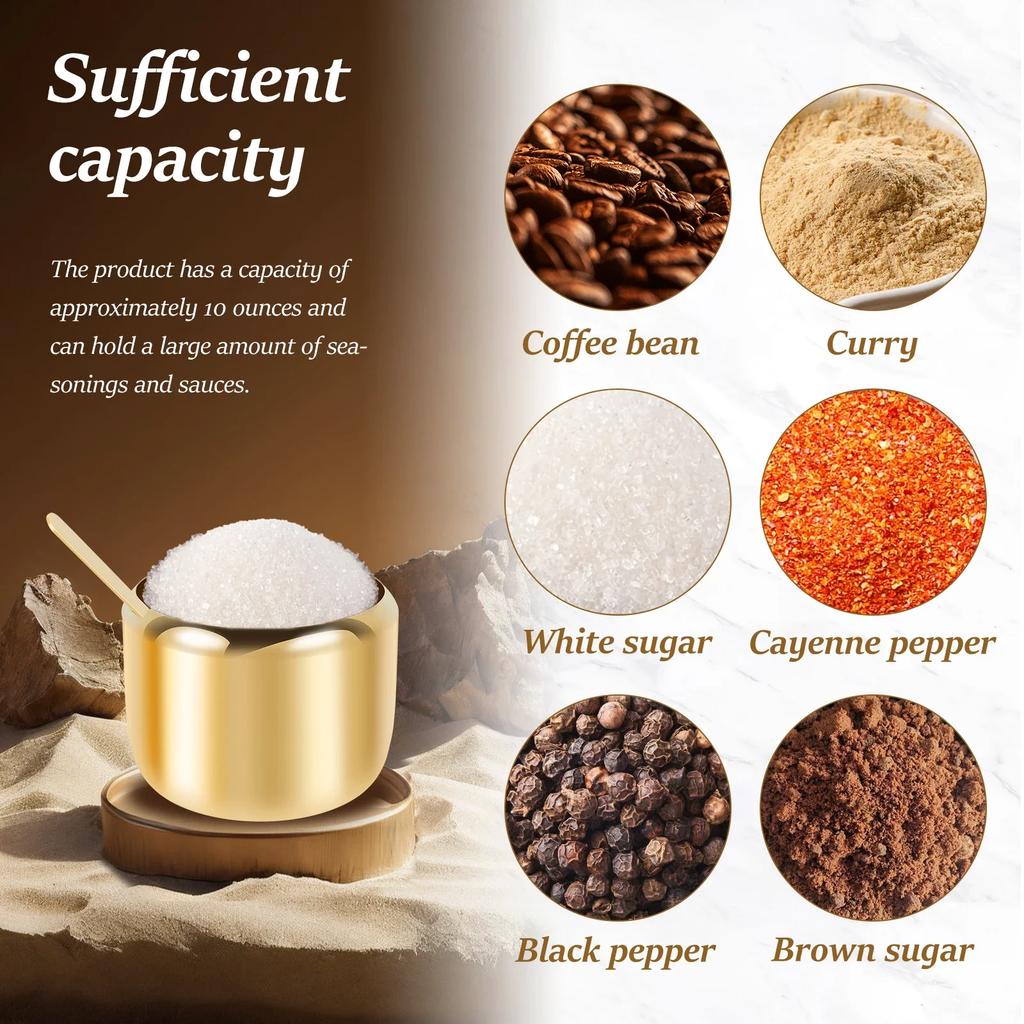10oz Sugar Jar 304 Stainless Steel Seasoning Container with Clear Glass Lid&Spoon Multifunctional Pot for Salt Candy Coffee Bean