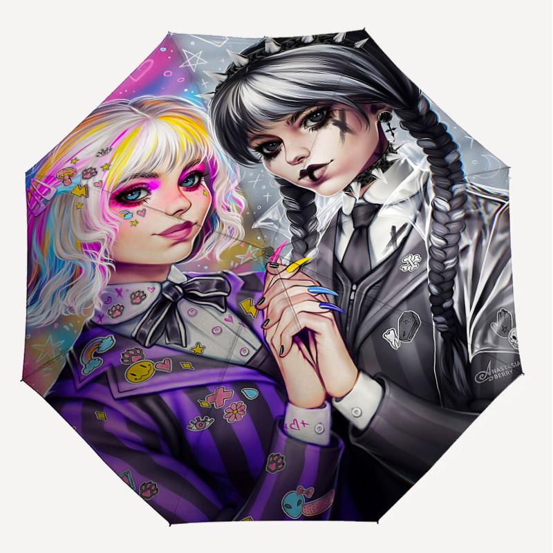 1PC Gothic Punk Umbrella-8-Rib Reinforced, Automatic Open, Lightweight & Durable, Cute Fashion Accessory for Outdoor-T181