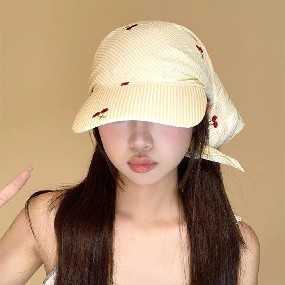 Casquette à Visière Écharpe Douce à Carreaux Simple Protection Solaire Chapeaux de Plage Outdoor