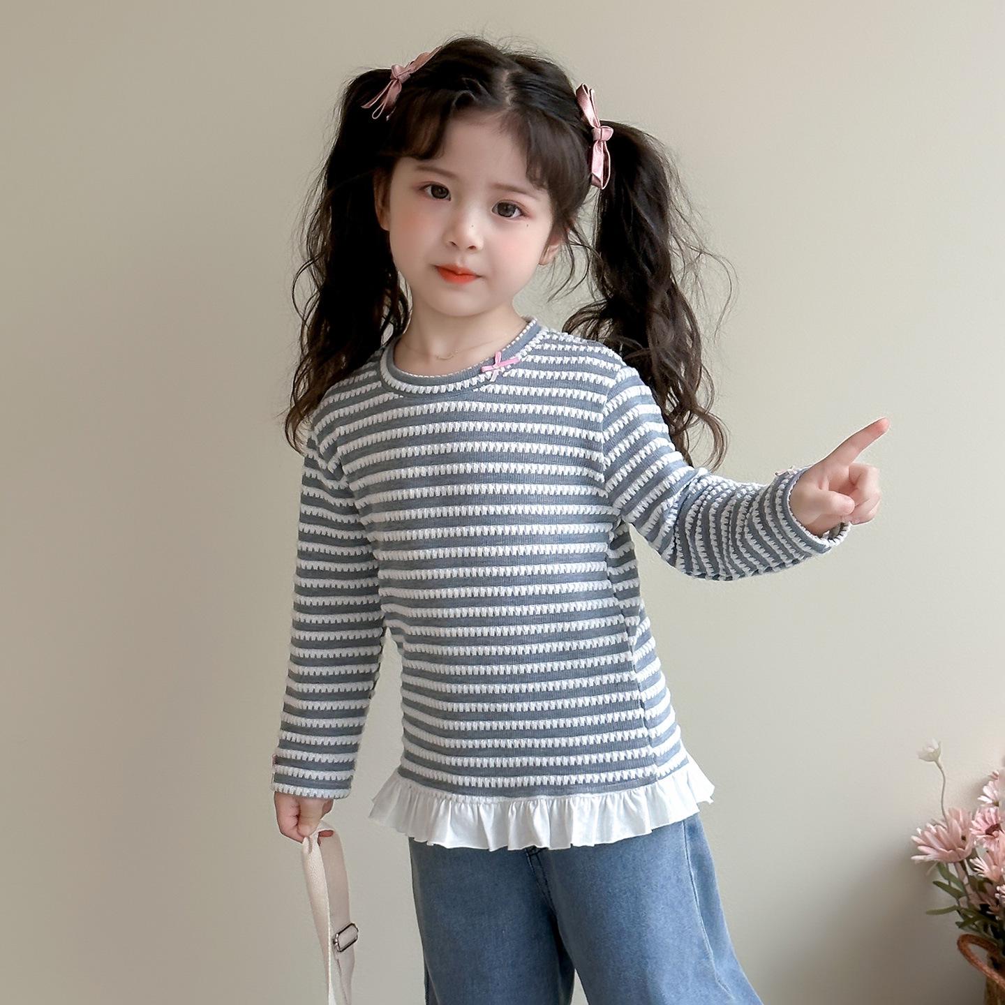 

Женская футболка 2025 с кружевными полосками - Весенне-осенний повседневный топ 130 cm