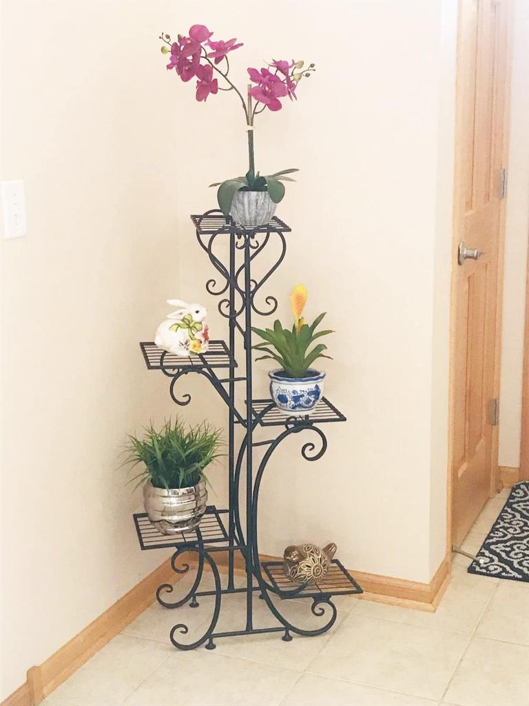 Susire Flower 5 Gartenblume Hohe Höhe Wohnbalkonständer, Eisen, Innenbereich, Etagen, Schwarz, Eingangsbereich, Stilvoll, Groß, Schlank, Regal, Zimmerpflanze,