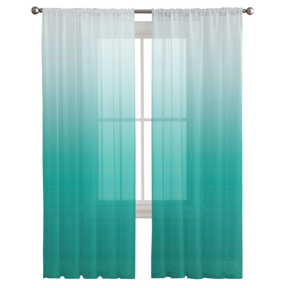 Cyan Turquoise Gradient in Sheer Drapes for Living Room Bedroom Kitchen Window Treatment Chiffon Curtain Blinds