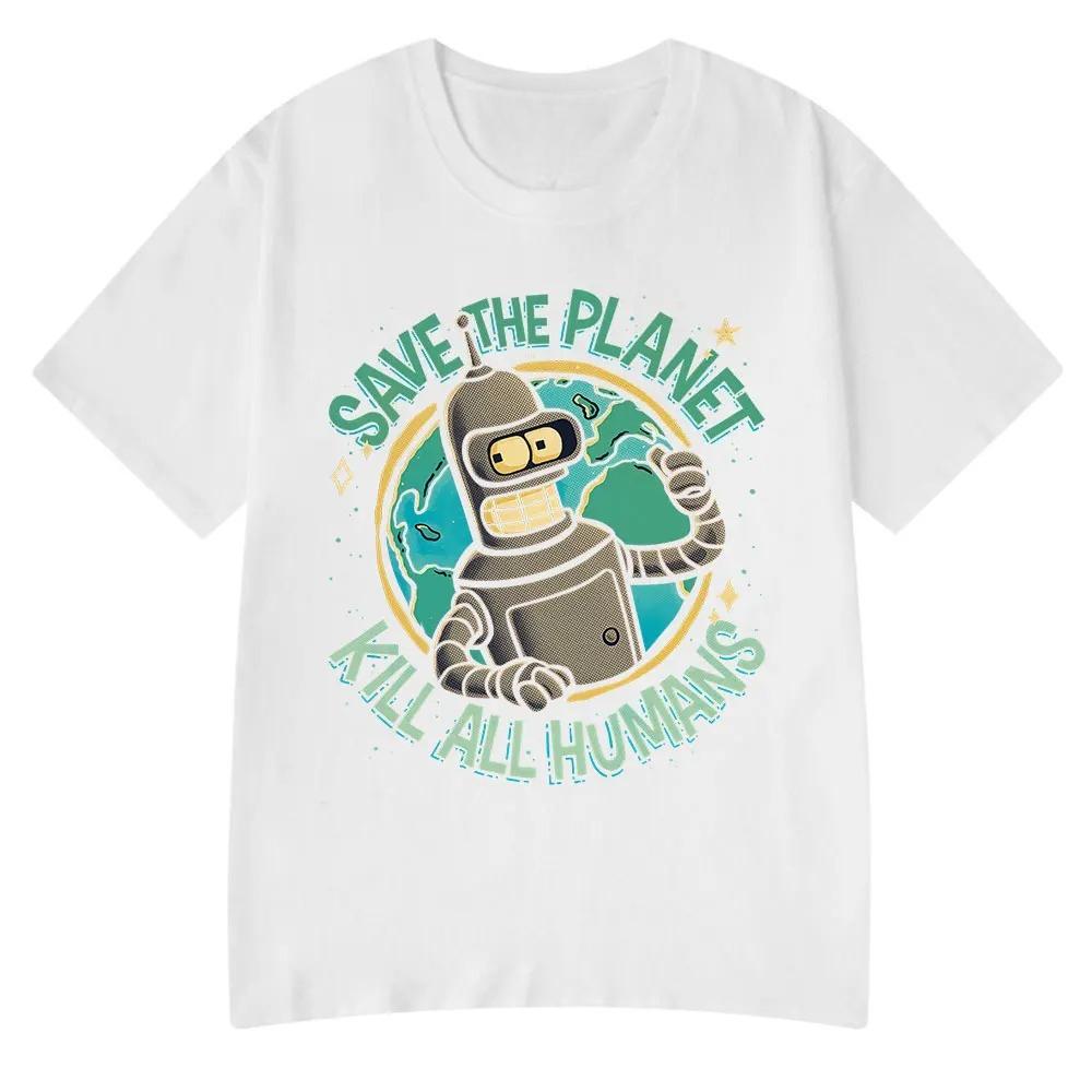 Lustiges Save The Planet Kill All Humans Roboter Grafikdruck T-Shirt Damenmode Sommer Kurzarm T-Shirt Kleidung