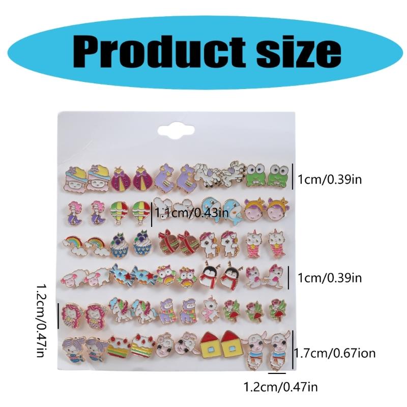 30Pair Lovely Cartoon Ear Stud Fashion Piercing Earrings Statement Jewelry Sweet Colorful Animals Stud Earrings