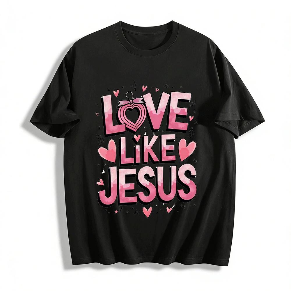 Love Like Jesus Printed Casual Tee Religious Themed Heart Graphic Top Pure cotton T-shirt XXS