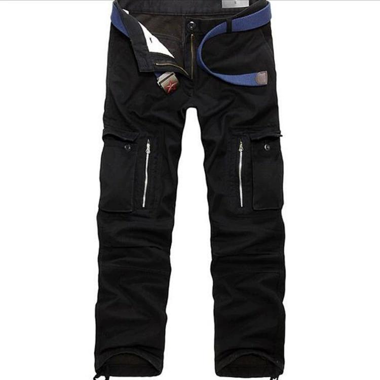 Men's Winter Thick Warm Cargo Pants Casual Fleece Pockets Plus Velvet Trouser Fashion Loose Baggy Jogger Worker Male Pants Plus Size 40 No Belt