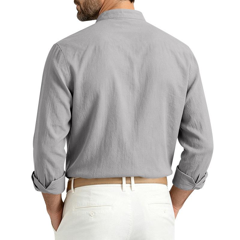 Men S Casual Loose Linen Stand Collar Long Sleeve Shirt