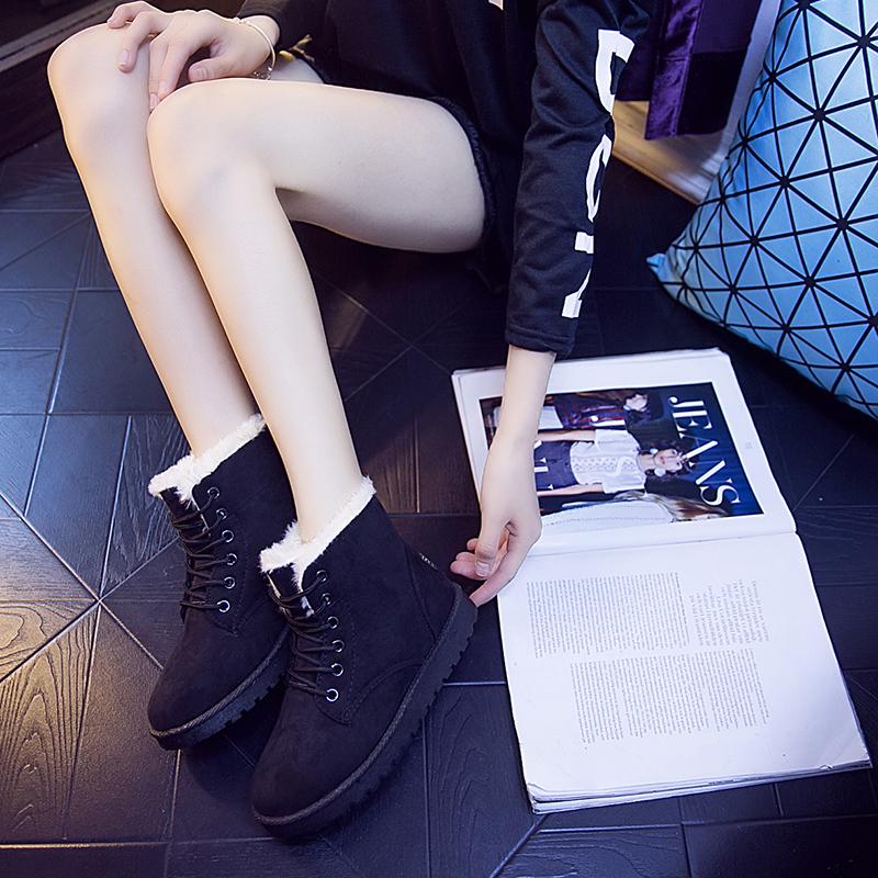 Women's Winter Snow Boots Warm Lace Up Women's Cotton Boots Fur Suede Ankle Boots Non-slip Comfortable High Top Boot Botas Mujer