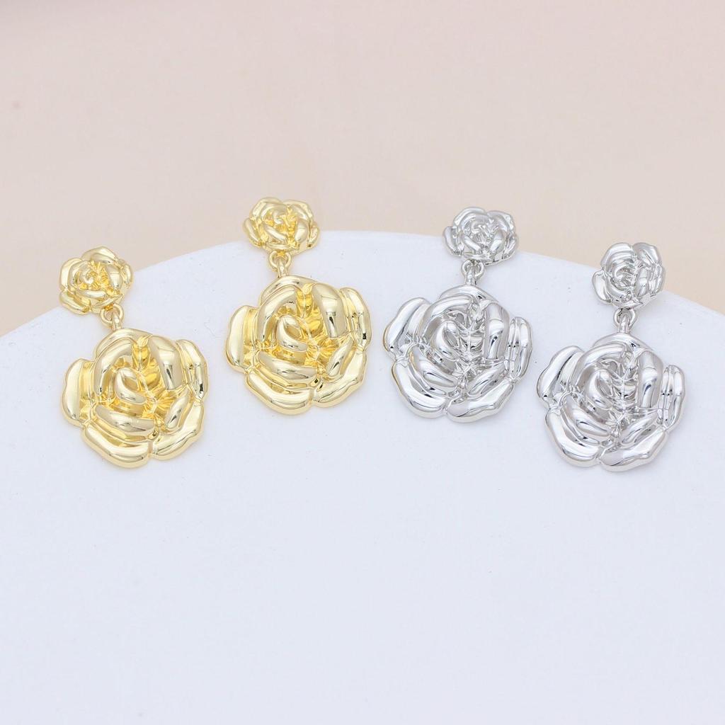 S925 Silver Floral Rose Stud Earrings with Gold Retention for Women