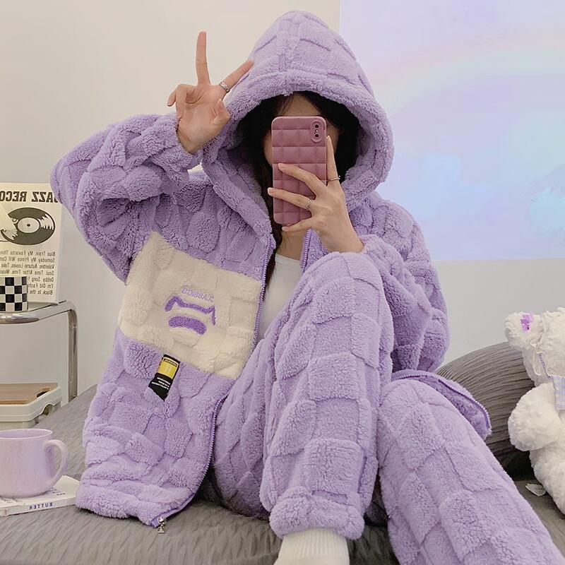 Women s Autumn/Winter Coral Fleece Warm Pajama Set L