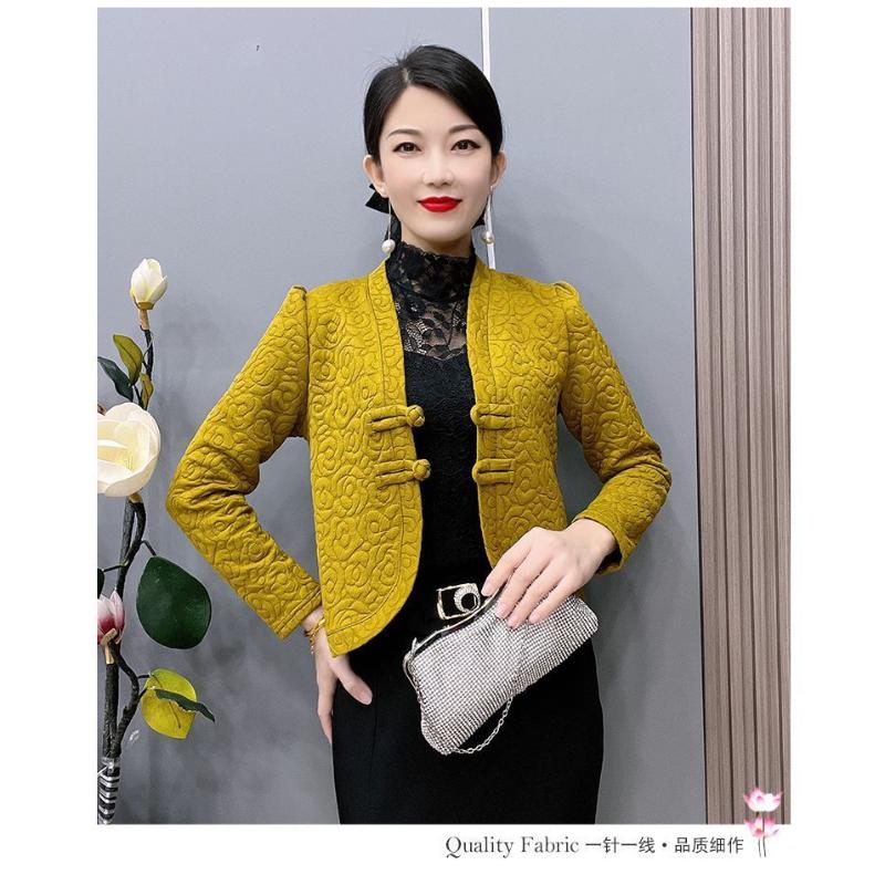 

Короткая куртка для женщин, новая осенне-зимняя, бархатная, в ретро китайском стиле, модный топ на пуговицах для мамы XL жёлтый