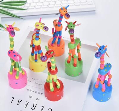 Wooden Dancing Giraffe Toy with Rotating Base Classic Handcrafted Animal Figurine Kids Desktop Decoration Educational Toy